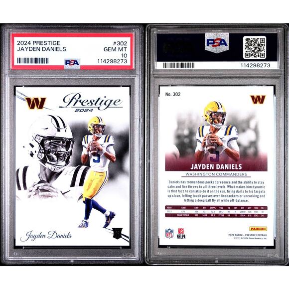 2024 Panini Prestige Jayden Daniels #302 PSA 10 GEM MINT ROOKIE RC Card - Picture 1 of 3